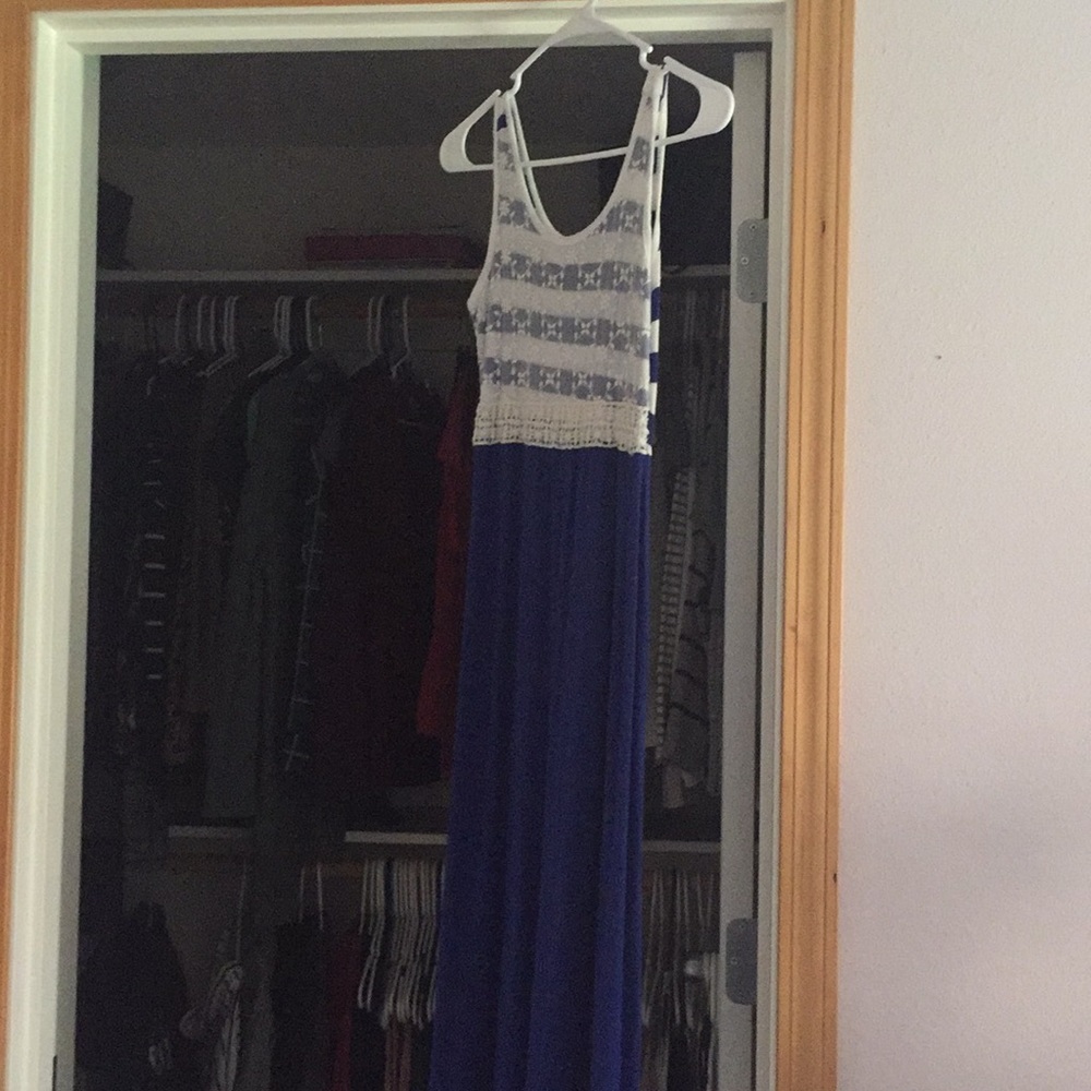 Striped Navy Blue Lace Maxi Dress